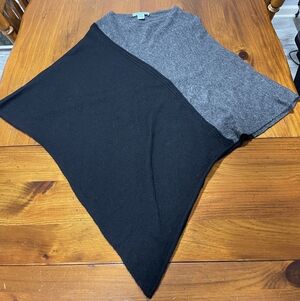 Celeste 90% Wool 10% Cashmere Black Grey Color Block Poncho Sweater Wrap OSFM‎